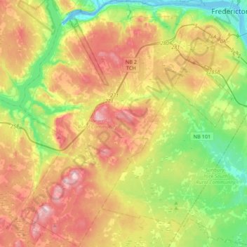 Mappa topografica Hanwell Rural Community, altitudine, rilievo