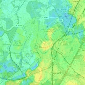 Mappa topografica Rastatt, altitudine, rilievo