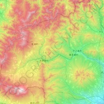 Mappa topografica Agatsuma District, altitudine, rilievo