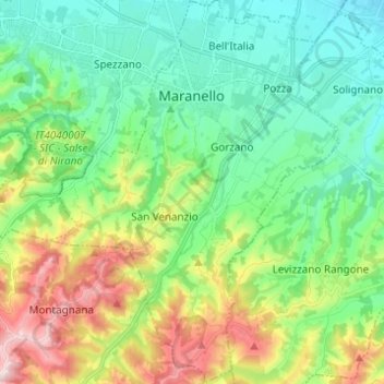 Mappa topografica Maranello, altitudine, rilievo