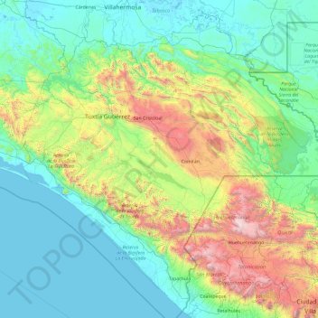 Mappa topografica Chiapas, altitudine, rilievo