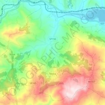 Mappa topografica Teora, altitudine, rilievo