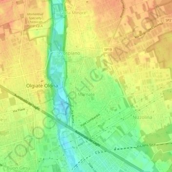 Mappa topografica Marnate, altitudine, rilievo