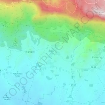 Mappa topografica Göçeri, altitudine, rilievo