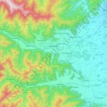 Mappa topografica Dronero, altitudine, rilievo