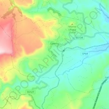 Mappa topografica Laerru, altitudine, rilievo
