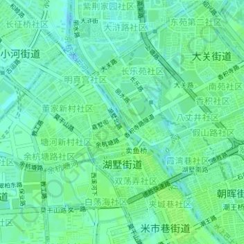 Mappa topografica 湖墅街道, altitudine, rilievo