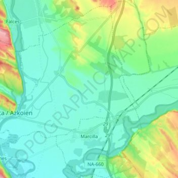 Mappa topografica Marcilla, altitudine, rilievo