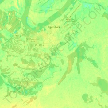 Mappa topografica Тарко-Сале, altitudine, rilievo