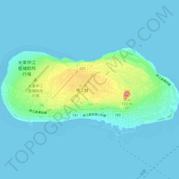 Mappa topografica Iejima, altitudine, rilievo
