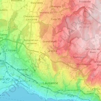 Mappa topografica Losanna, altitudine, rilievo