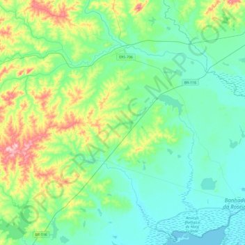 Mappa topografica Pedro Osório, altitudine, rilievo
