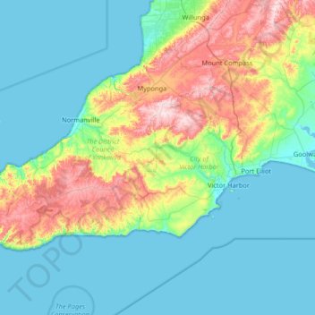 Mappa topografica Fleurieu Peninsula, altitudine, rilievo