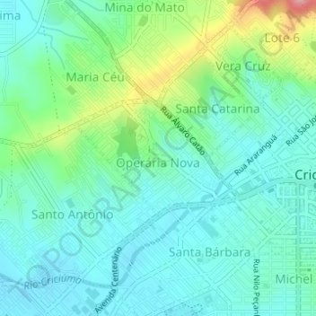 Mappa topografica Operária Nova, altitudine, rilievo