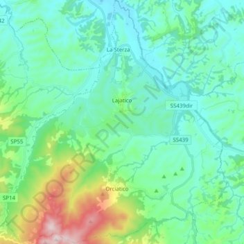 Mappa topografica Lajatico, altitudine, rilievo