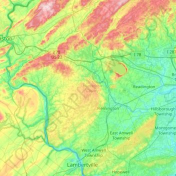 Mappa topografica Hunterdon County, altitudine, rilievo