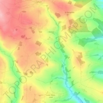 Mappa topografica Newton, altitudine, rilievo