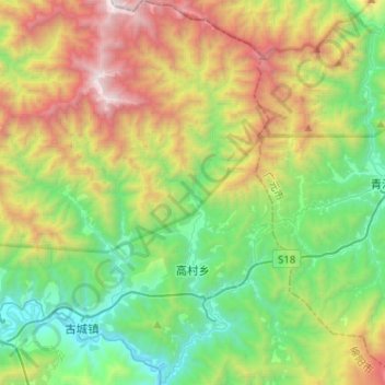 Mappa topografica 高村乡, altitudine, rilievo