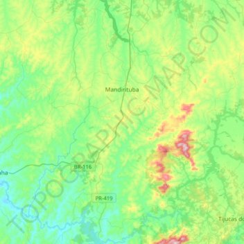 Mappa topografica Mandirituba, altitudine, rilievo