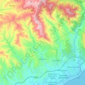 Mappa topografica Benahavís, altitudine, rilievo