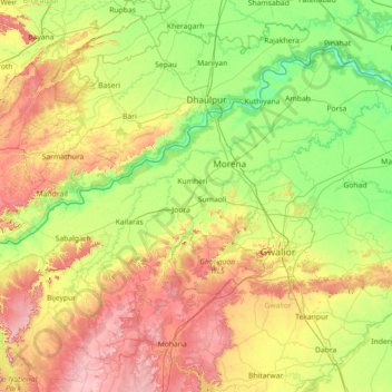 Mappa topografica Morena, altitudine, rilievo