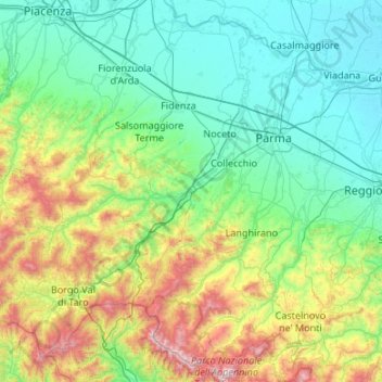 Mappa topografica Parma, altitudine, rilievo