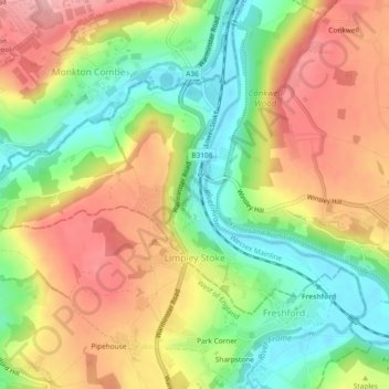 Mappa topografica Limpley Stoke, altitudine, rilievo