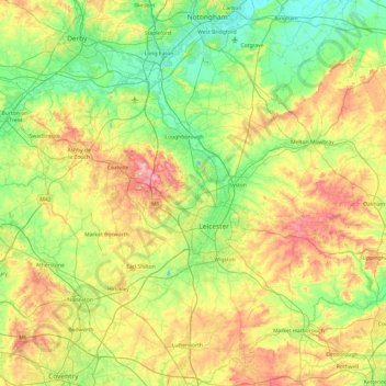 Mappa topografica Leicestershire, altitudine, rilievo