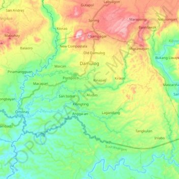 Mappa topografica Damulog, altitudine, rilievo