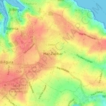 Mappa topografica Zabbar, altitudine, rilievo