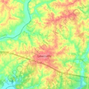 Mappa topografica Lewisville, altitudine, rilievo