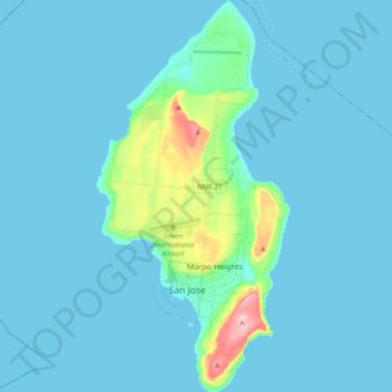 Mappa topografica Tinian Island, altitudine, rilievo