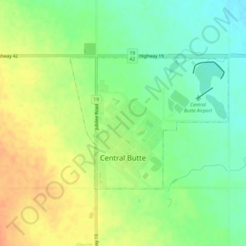 Mappa topografica Central Butte, altitudine, rilievo