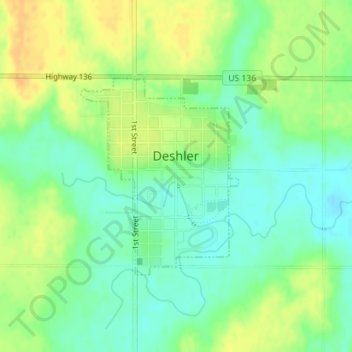 Mappa topografica Deshler, altitudine, rilievo