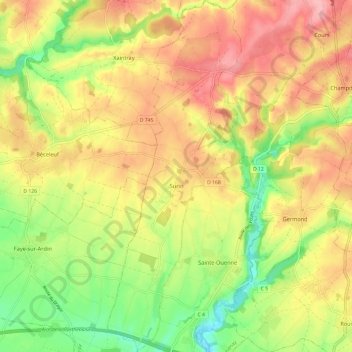 Mappa topografica Surin, altitudine, rilievo