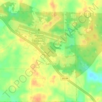 Mappa topografica Sanford, altitudine, rilievo