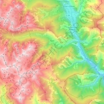 Mappa topografica Espot, altitudine, rilievo