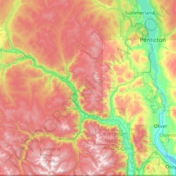 Mappa topografica Area G (Upper Similkameen/Hedley), altitudine, rilievo