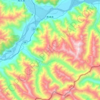 Mappa topografica 羌纳乡, altitudine, rilievo