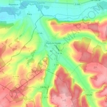 Mappa topografica Rigny-le-Ferron, altitudine, rilievo