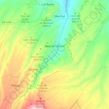 Mappa topografica Beas de Guadix, altitudine, rilievo