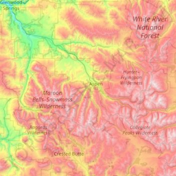 Mappa topografica Pitkin County, altitudine, rilievo