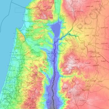 Mappa topografica River Jordan, altitudine, rilievo