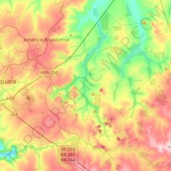 Mappa topografica Vila Xavier, altitudine, rilievo