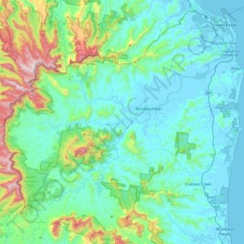 Mappa topografica Tweed Shire Council, altitudine, rilievo
