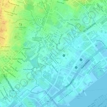Mappa topografica Subangdaku, altitudine, rilievo