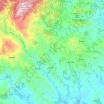 Mappa topografica Placanica, altitudine, rilievo