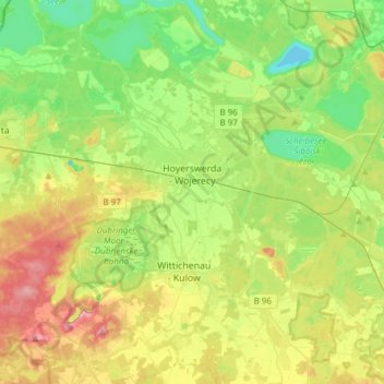 Mappa topografica Hoyerswerda, altitudine, rilievo