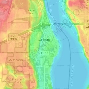 Mappa topografica Lakeland, altitudine, rilievo