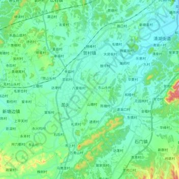 Mappa topografica 贺村镇, altitudine, rilievo